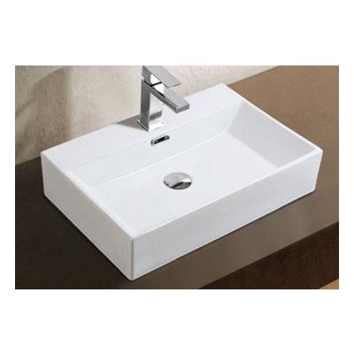Xander Over the Counter Vessel Ceramic Basin Sink, Glossy White 