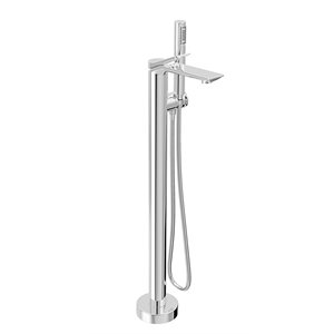 Floor-mounted tub filler with hand shower