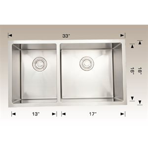 Double Kitchen sink ss 33x18x10