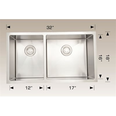 Double Kitchen sink ss 32x18x9