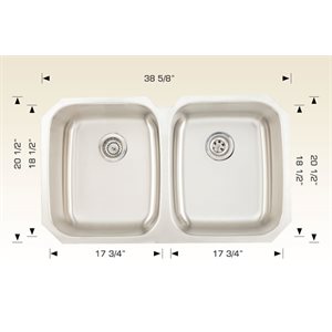 Double Kitchen sink ss 38 5 / 8x20 1 / 2x9