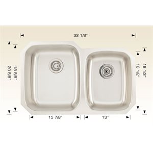 Double Kitchen sink ss 32 1 / 8x20 5 / 8x9