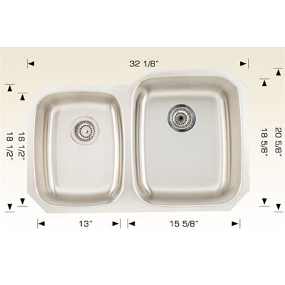 Double Kitchen sink ss 32 1 / 8x20 5 / 8x9