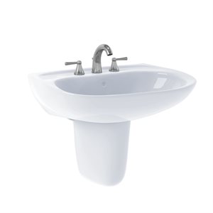 Lavabo de salle de bain mural ovale TOTO® Prominence® avec CEFIONTECT et trous pour robinets centraux de 4 pouces, coton blanc - LHT242.4G#01
