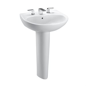 Lavabo de salle de bain sur piédestal à lavabo ovale TOTO® Supreme® avec CEFIONTECT pour robinets centraux de 8 pouces, coton blanc - LPT241.8G#01