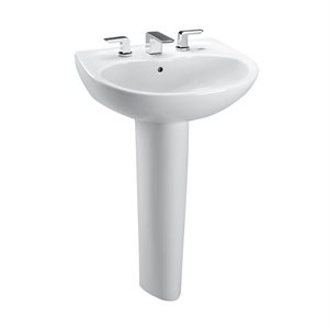 Lavabo de salle de bain sur piédestal à lavabo ovale TOTO® Prominence® avec CEFIONTECT pour robinets centraux de 4 pouces, coton blanc - LPT242.4G#01