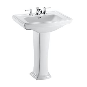 Lavabo de salle de bain sur piédestal rectangulaire TOTO® Clayton® pour robinets centraux de 4 pouces, coton blanc - LPT780.4#01