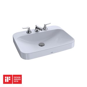 TOTO® Arvina™ Rectangular 23" Vessel Bathroom Sink with CEFIONTECT for 8 Inch Center Faucets, Cotton White - LT416.8G#01