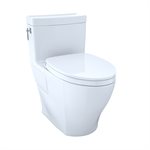 TOTO Aimes WASHLET+ One-Piece Elongated 1.28 GPF Universal Height Skirted Toilet with CEFIONTECT, Cotton White - MS626124CEFG#01