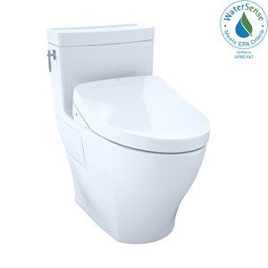 TOTO WASHLET®+ Aimes® Toilette allongée monocoque 1,28 GPF avec siège de bidet S550e à chasse automatique, coton blanc - MW6263056CEFGA#01