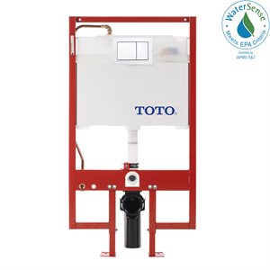 TOTO® DuoFit® In-Wall Dual Flush Système de réservoir 0,9 et 1,6 GPF Ligne d'alimentation en cuivre et plaque de poussée rectangulaire blanche - WT152800M#WH